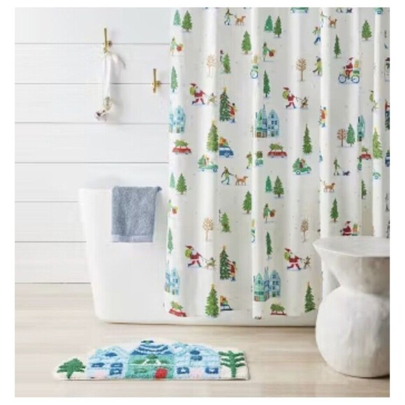 Wondershop Christmas Winter Village Scene Shower Curtain CUTE!! New!! - Picture 1 of 8
